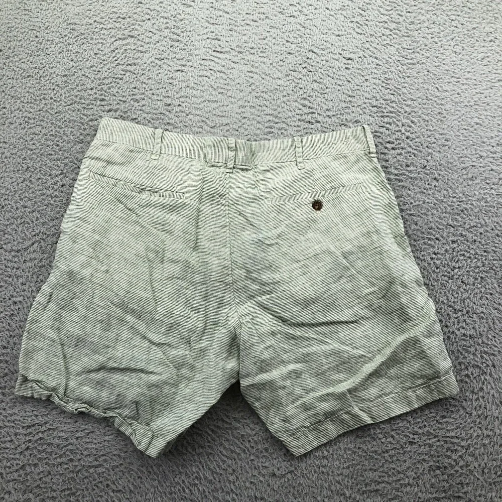 J. Crew Shorts Mens 32 Green Striped Chino Flat Front 7 Inseam Linen Casual